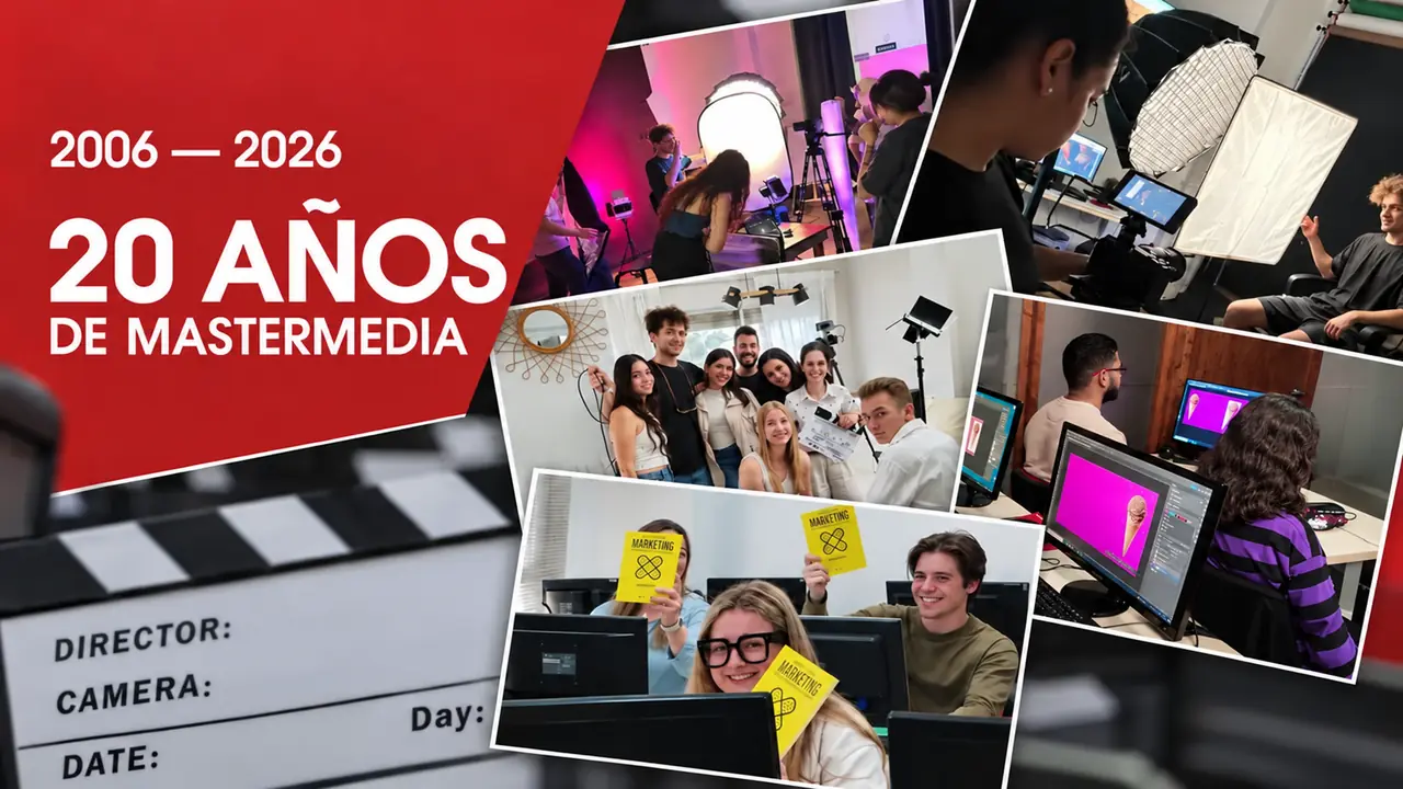 20 aniversario de Escuela Mastermedia en Valencia con imágenes de alumnado, clases y formación creativa